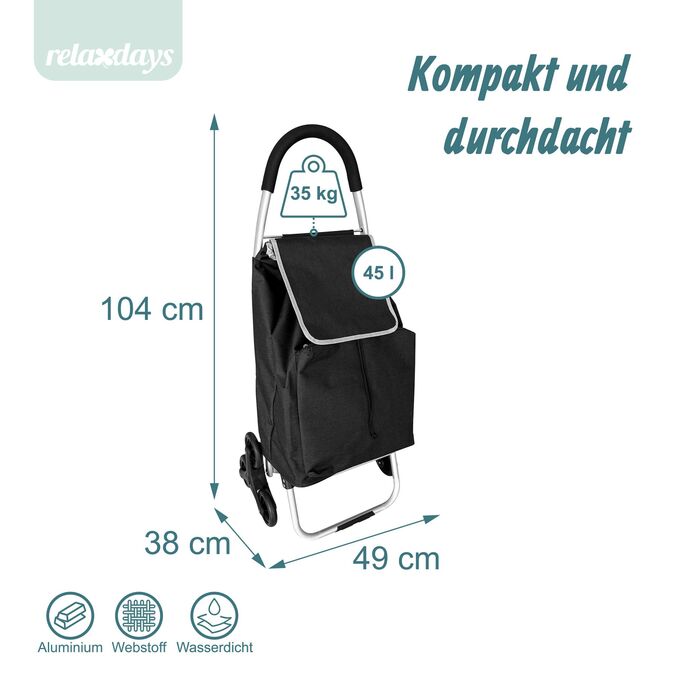 Relaxdays - Колісний візок для покупок зі сходами, об'єм 45 л