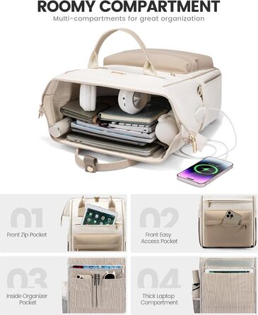 Сумка-рюкзак LOVEVOOK для жінок, 15.6 дюймів, для ноутбука, подорожей, роботи, школи, універу, офісу, водонепроникна, елегантна, бежева