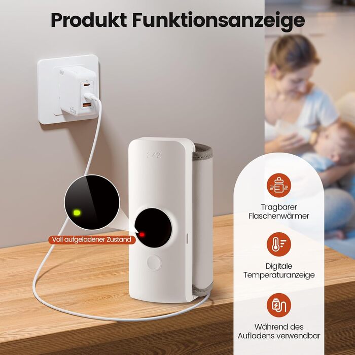 Портативний підігрівач для пляшечок Baby, білий, з LCD-дисплеєм, акумулятор 6000mAh, 48 годин термоізоляції
