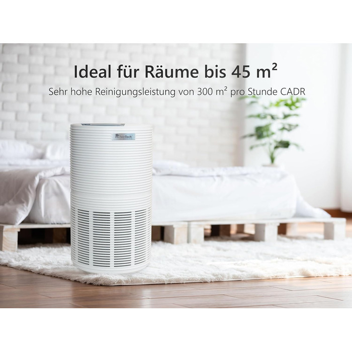 Повітряочисник FeinTech для курців з активованим вугільним фільтром, HEPA 13, до 45 м², для алергіків, проти запахів, пилу, пилку, шерсті тварин та Aerosole, FLR00100