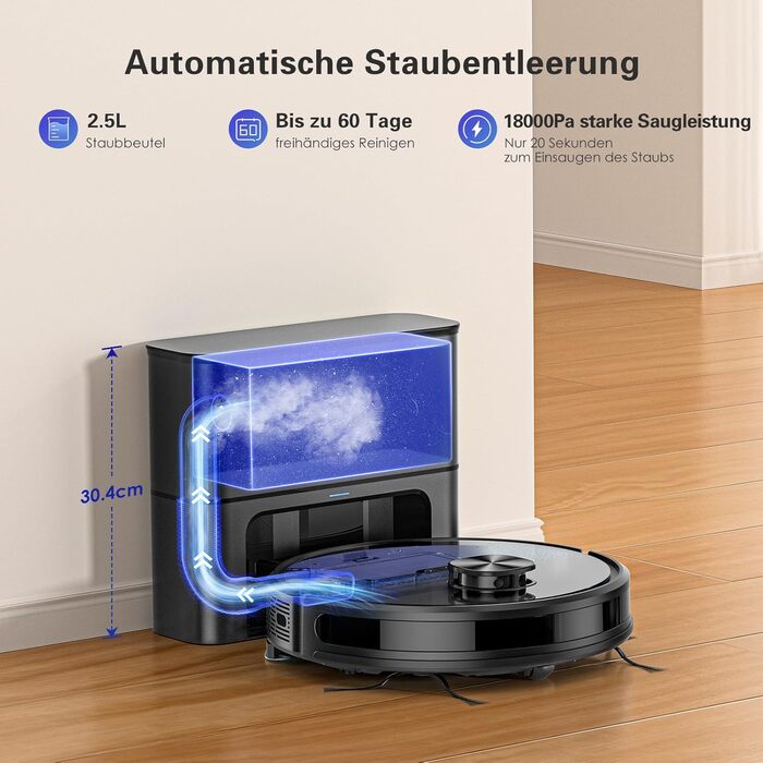 Робот-пилосос Lubluelu SL60 Pro 3-в-1 з док-станцією, Lasernavigation, APP управління, 4500Pa, для твердих поверхонь, килимів, шерсті тварин