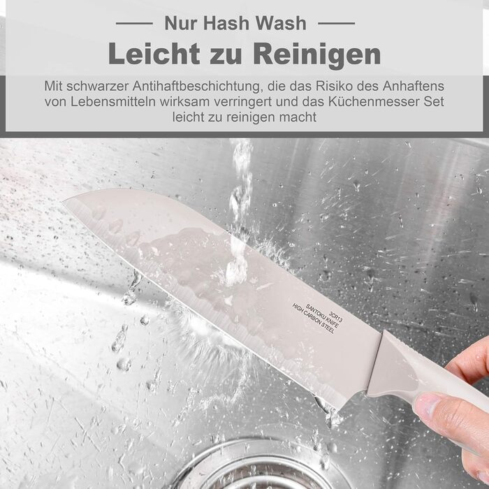 Набір кухонних ножів TEAMFAR з підставкою, 15 предметів, нержавіюча сталь, з точильним каменем, антипригарне покриття, для нарізки, подрібнення, колір хакі
