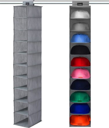 Органайзер для зберігання підвісної шафи VAESIDA - 10 полиць покращена версія підставка для капелюхів з захистом від пилу і бічною сіткою-кишені для зберігання-підставка для капелюхів і тримач для бейсболок (підставка для капелюхів)
