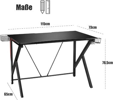 Ігровий стіл COSTWAY К-подібний комп'ютерний стіл Настільний стіл для ПК Настільний стіл з підсклянником, гачком для навушників і лотком для відео 115x73см