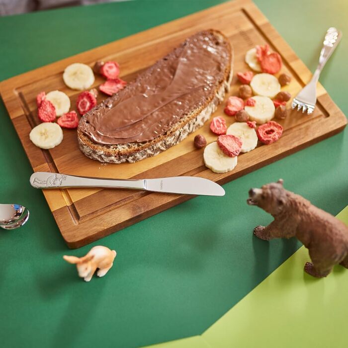 Набір дитячого посуду Kinderbesteck Set 4-teilig з персоналізацією - іменна гравіювання на ніж, виделку, ложку та чайну ложку. Ідеальний подарунок на народження, хрещення, день народження (тематика: лісові друзі)