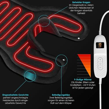 Електричне грілка для спини, шиї та плечей KESSER® з таймером, 9 температурних режимів, 60x85 см, з ремінцем для талії, пульт дистанційного керування, антрацит