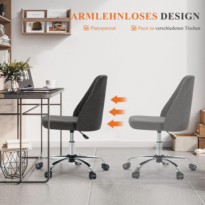 Офісний стілець Refined Living без підлокітників, комп'ютерний стілець на роликах, ергономічний, до 113 кг, темно-сірий