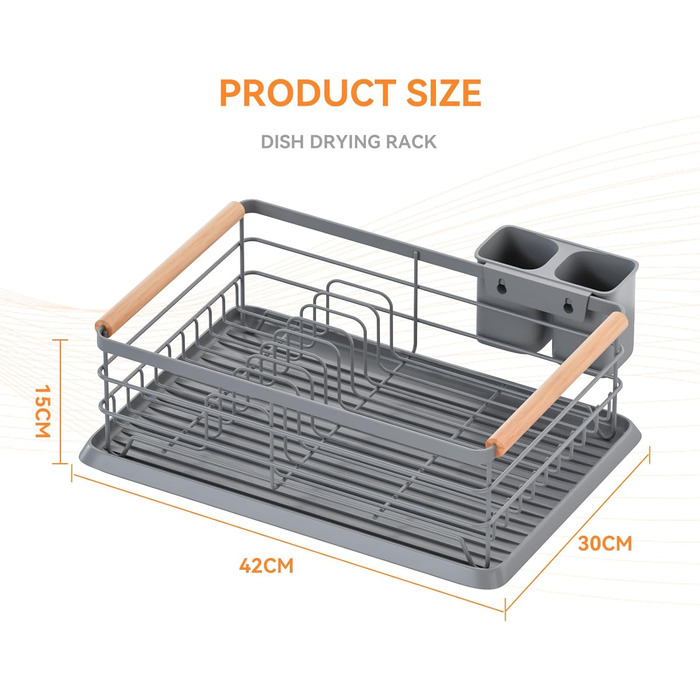Сушарка для посуду BRIAN & DANY з піддоном, 42x30x15 см, сіра