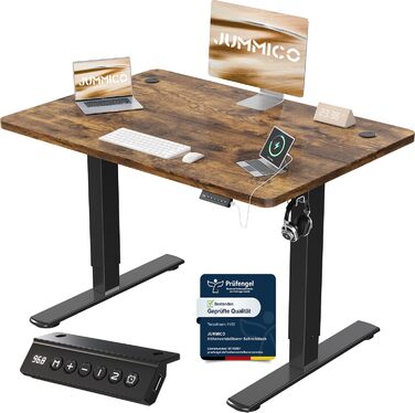 Електричний стіл JUMMICO 100x60 см з USB-портом для зарядки, регулювання висоти, коричневий