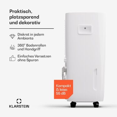 Klarstein DryFy Connect 60L: Розумний електросушар для повітря з Wi-Fi, 60 л/24г, 8 л бак, таймер, для приміщень до 65 м²