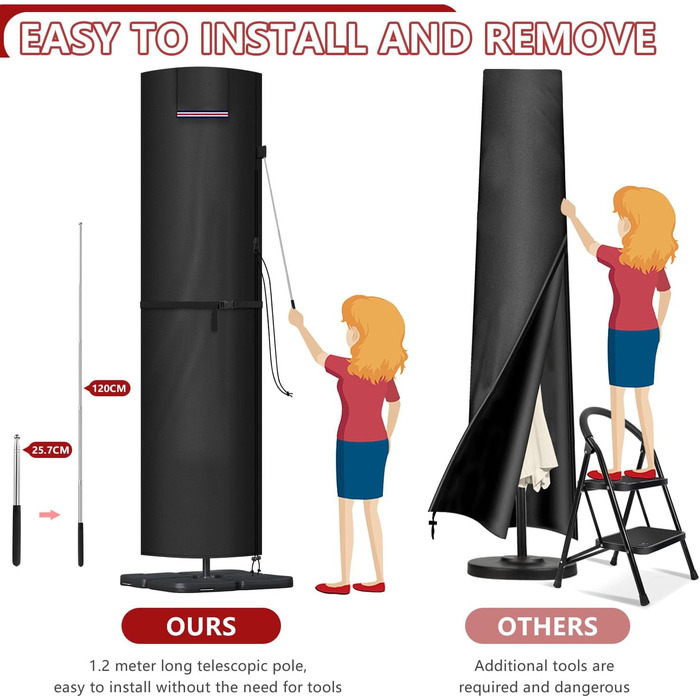 Захисний чохол для парасольки/перголи LAMUNI, 240x58/58 см, водонепроникний, для парасольки 3-5 м, зимовий захист