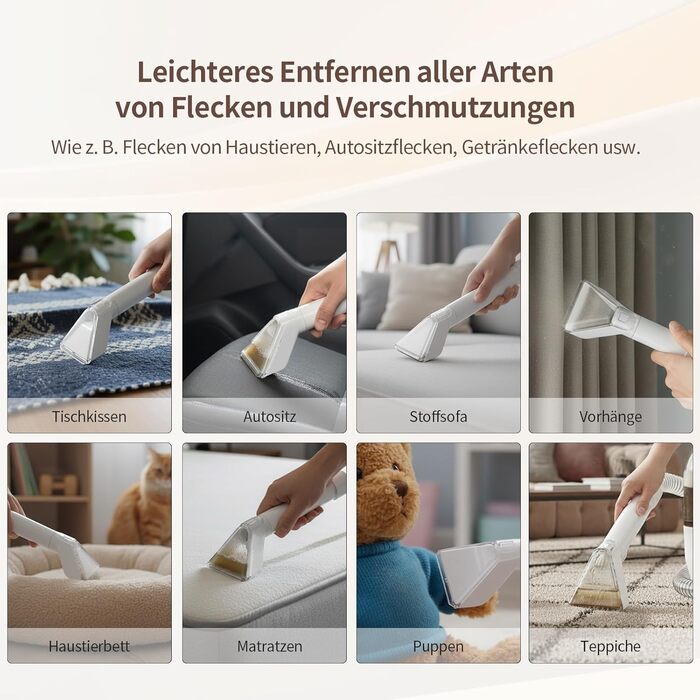 COCEAN Потужний пилосос для миття килимів та м'яких меблів, 18Kpa, для дому та автомобіля, білий