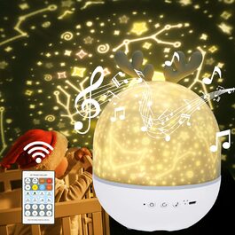 Проектор для зоряного неба URAQT, що обертається на 360 проектор для зірок, світлодіодний нічник для дітей і дорослих з таймером дистанційного керування, 4 режими освітлення / 6 тим для проекції / 7 яркостей / 8 видів музики (олень)