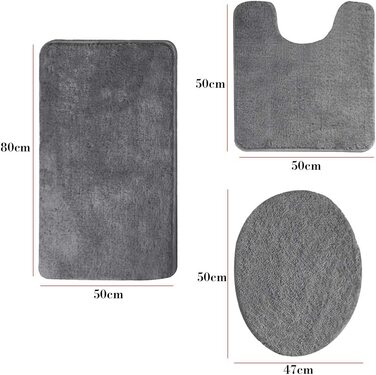 Набір килимків для ванної ELEOPTION (3 шт.): килимок для ванни, килимок для туалету, антиковзкий, м'який, швидковисихаючий (сірий)