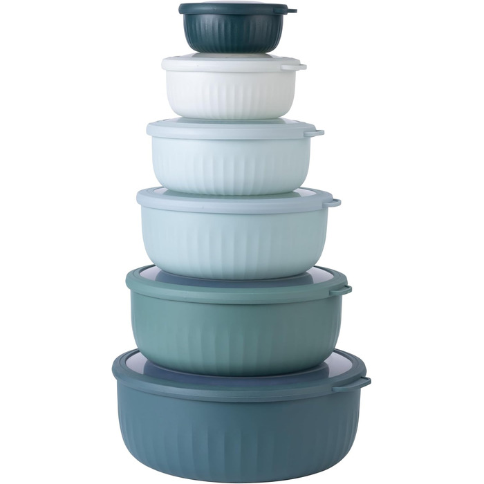 Набір кухонних мисок Cook With Color з кришкою, 12 шт., блакитно-зелений колір, широкі та глибокі, з можливістю складання