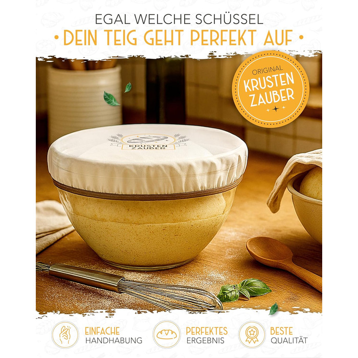Набір для випічки хліба на заквасці: 2 гнізда для бродіння з ротангу, 600 мл закваски, гнітло, склянка та ніж для хліба. Аксесуари для випічки, 40x40x15 см