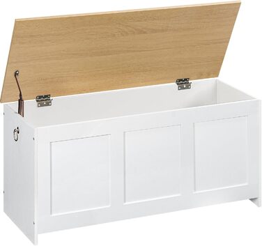 HOOBRO Лавка з ящиком для іграшок, 100 см, білий та натуральне дерево, з безпечним шарніром, для дому