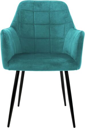 ECD Germany 6 стільців для їдальні з підлокітниками та спинкою, м'які крісла з велюровим покриттям, металеві ніжки, ергономічні стільці для обіднього столу, бірюзовий колір