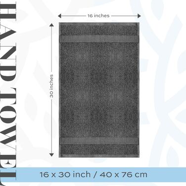 Білі Класичні Розкішні Сірі Рушники, 100 Бавовна, Набір 6, 40x76см, Готельна Якість, Темний Сірий
