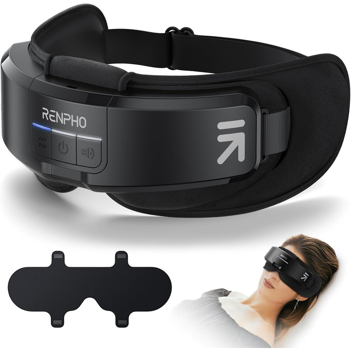 Масажер для очей RENPHO Eyeris 1 з підігрівом, вібрацією та Bluetooth, акумуляторний, для сухих очей, чорний