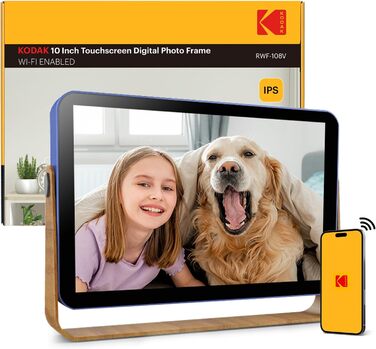 Цифровий фоторамка Kodak з акумулятором, Wi-Fi, 10 дюймів, 32 ГБ, сенсорний HD IPS екран, фото/відео/музика, Bluetooth, керування через додаток, блакитний