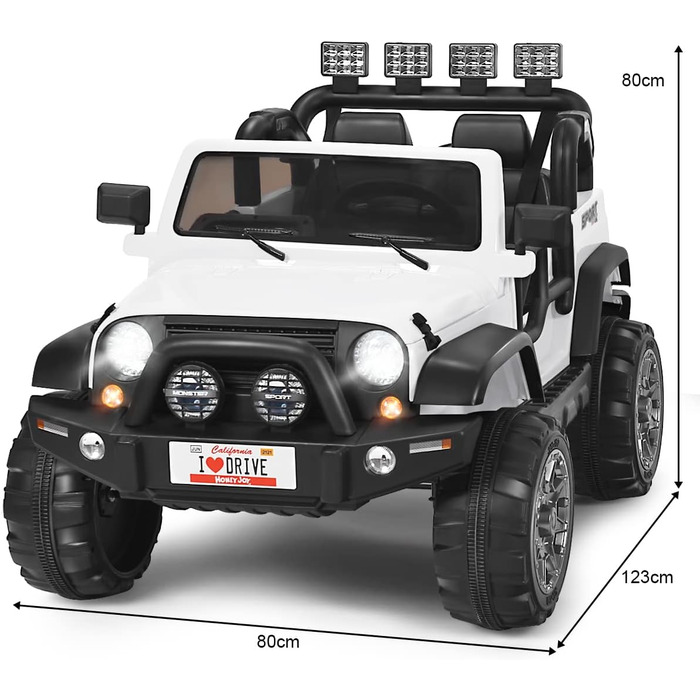 Дитячий електромобіль COSTWAY на двох місця, 12V, з пультом 2,4G, MP3, музика, сигнал, фари, для дітей від 3 років, білий