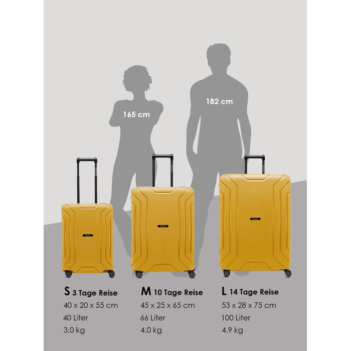 Набір валіз REDOLZ Hartschalen 3-в-1 (L/M/S) з TSA-замком | Жовтий | З поліпропілену | 75/65/55 см