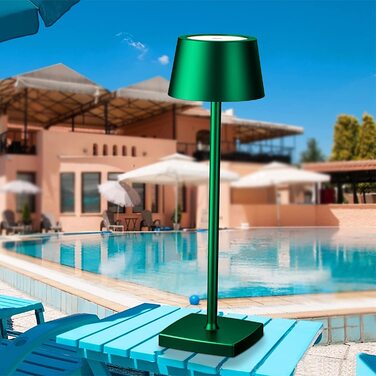 LED настільна лампа бездротова, 6000mAh, IP54, алюміній, сенсорне керування, тепле світло, для спальні, кав'ярні, ресторану (зелена)