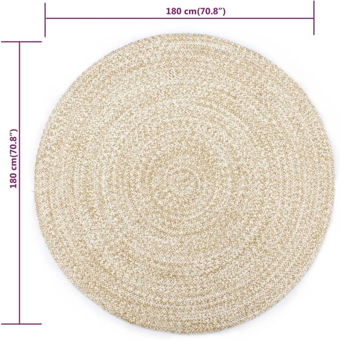 Жутовий килим ручної роботи з коротким ворсом для вітальні, спальні, коридору. Ручне плетіння, колір: білий, розмір 180x120 см