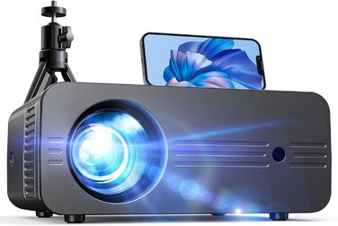 Портативний проєктор iZEEKER Mini з підтримкою 4K, WiFi, Bluetooth, HDMI, iOS, Android, PS5. Яскравість 10000 Lux, Full HD 1080P, 300 дюймів для домашнього кінотеатру. Чорний колір.