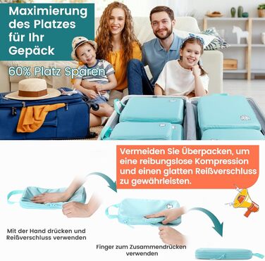 Набір органайзерів для подорожей у валізу з компресією, 8 шт, водонепроникні пакувальні куби для ручної поклажі та рюкзака, світло-блакитний