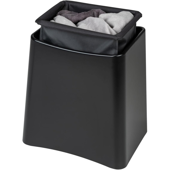 WENKO 2в1 табурет-кошик для білизни Wing білий - табурет для ванної кімнати з винімним мішком для білизни, об'єм 33 л, пластик (ABS), 45 x 48 x 33 см, білий, 48 x 33 x 45 см (чорний)
