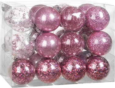 Різдвяні дрібнички Casaria 24 шт. ø пластикові нестандартного наповнення не б'ються прозорі Різдвяні дрібнички різдвяні прикраси (7 см, рожевий)