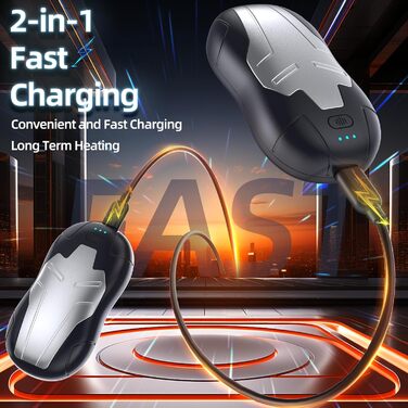 Електричні грілки для рук 2 шт. 10000mAh, двосторонній нагрів, USB, швидкий нагрів, для подарунку, чорний, срібний