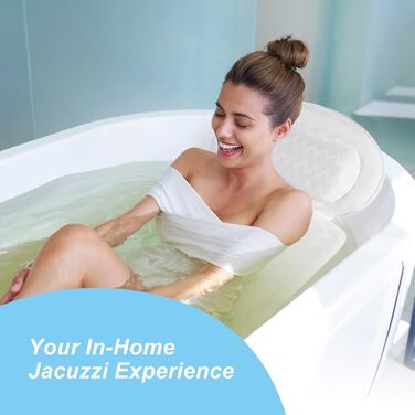 Подушка для ванни з піни memory foam, біла, з присосками, для шиї та спини, 4D вентиляція, 6 присосок (довга, квадратна)