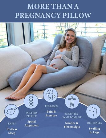 Подушка для вагітних Pharmedoc, подушка для всього тіла U - подібної форми і підтримка вагітних - підтримка спини, стегон, ніг, живота для вагітних, подушка для годування грудьми (охолоджуючий чохол, охолоджуючий темно-сірий)