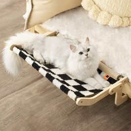 Підвісне ліжко для кішок MEWOOFUN, гамак для кішок, сидіння біля вікна для кішок, шезлонг, підвісне ліжко для кішок, компактний дизайн до 18 кг (чорний / білий)