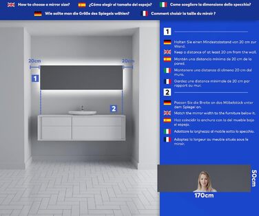 Дзеркало для ванної кімнати з підсвічуванням FORAM 120x70 см - індивідуальне замовлення, без рами, сучасний дизайн