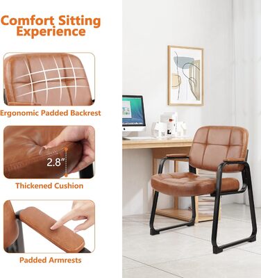 Крісла для відпочинку Big & Tall Clatina з підлокітниками, шкіра, стаціонарна база, без коліс, для офісу, лобі, дому, переговорів, конференцій, зони відпочинку, коричневий, 1 шт.