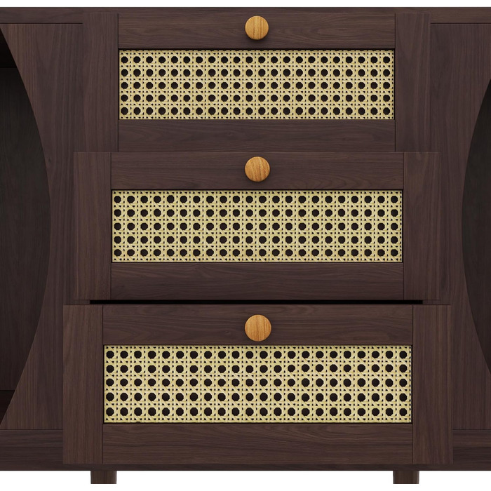 Комод з подвійними дверцятами та 3 шухлядами, дерев'яний, 140x40x76 см, стиль F, темно-коричневий