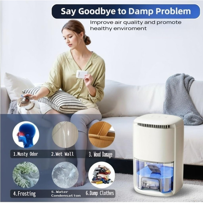 Електричний осушувач повітря 1000 мл для дому, авто, ванної кімнати (білий)