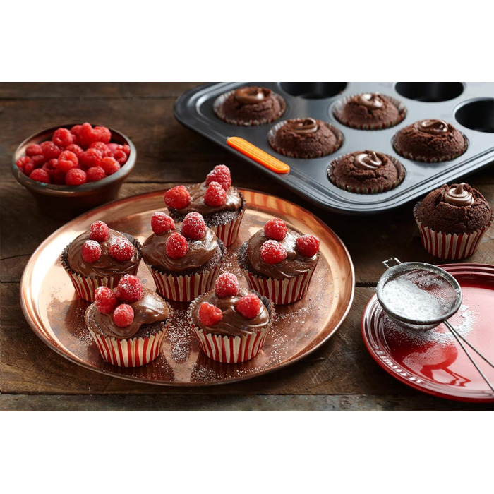 Форма для мафінів LE CREUSET з антипригарним покриттям, 12 шт., Ø 7 см, для закваски, з вуглецевої сталі, антрацит/помаранчевий