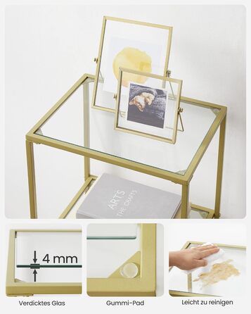 Регал VASAGLE з 5 полицями, скляна вітрина для ванної, вітальні, кухні, офісу, прозора + металік золото, легка збірка, LGT029A01