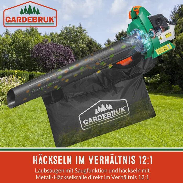 Бензиновий сапужок Gardebrük 4-в-1: сапужок, повітродувка, подрібнювач листя, садовий пилосос з мішком 45L та інструментами