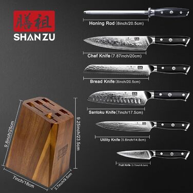 Набір кухонних ножів SHAN ZU PRO Series з дамаської сталі (67 шарів) з ручкою G10, 20 см (набір з бруском)