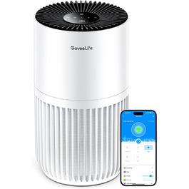 Повітряочисник GoveeLife Mini для спальні з HEPA-фільтром, керування через додаток Alexa, проти шерсті тварин, запахів, пилку, диму. Портативний очисник повітря з 3 швидкостями, 2 режимами, таймером та аромадифузором