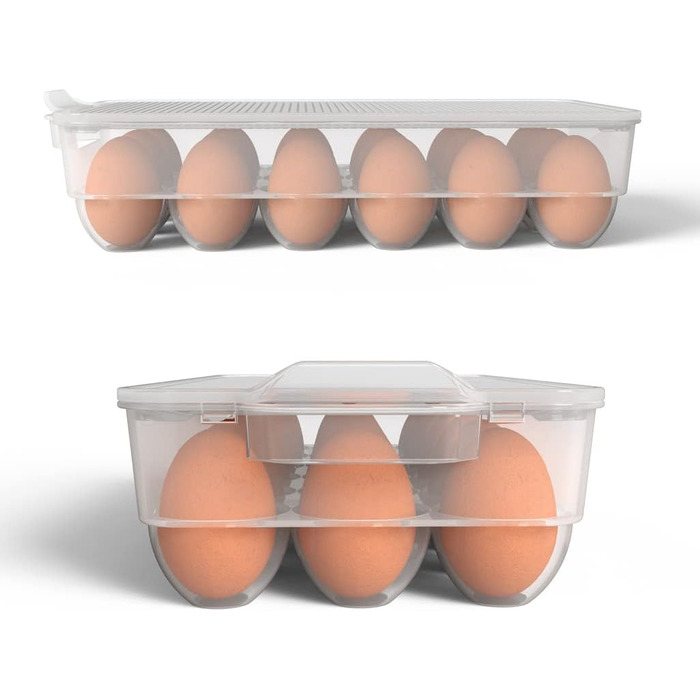 Тримач для яєць з кришкою, прозорий, 3 шт, пластиковий контейнер для яєць у холодильник, 18 яєць