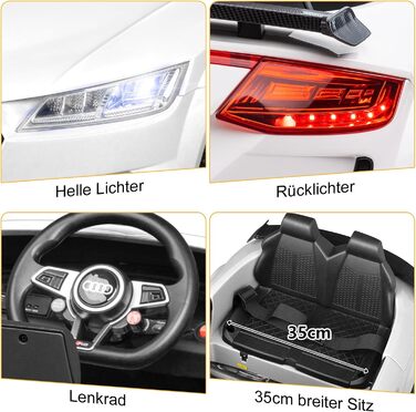 Дитячий електромобіль LEADZM з музикою, гудком і фарами, 12V, білий, з дистанційним керуванням 2,4G, швидкість 3-5 км/год