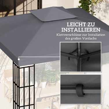 Тент для павільйону 3x3 м, водовідштовхувальний. Заміна тенту для металевого павільйону. Тент для садового павільйону, намет для вечірок, садовий намет. Поліестер, темно-сірий.