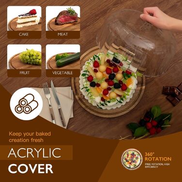 Дзеркальний піднос для тортів Vacream з кришкою, поворотний, дерев'яний Lazy Susan, для вечірок, дня народження, подарунок для кондитера (30,5 см)